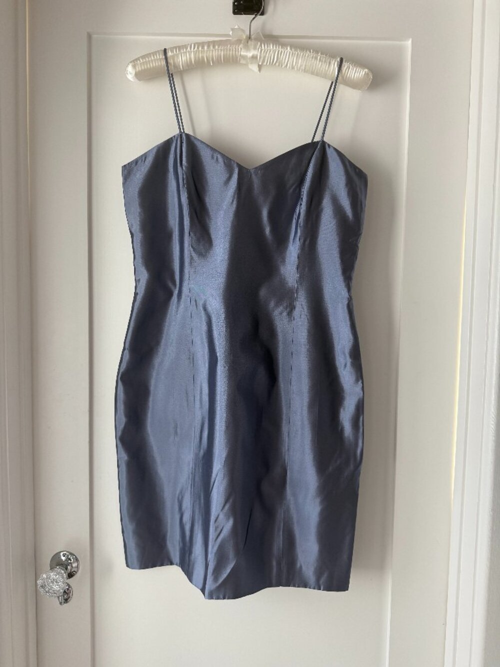 Vintage Y2K Jones New York Dress Blue Satin Sheath Slip Dress Cocktail size 10